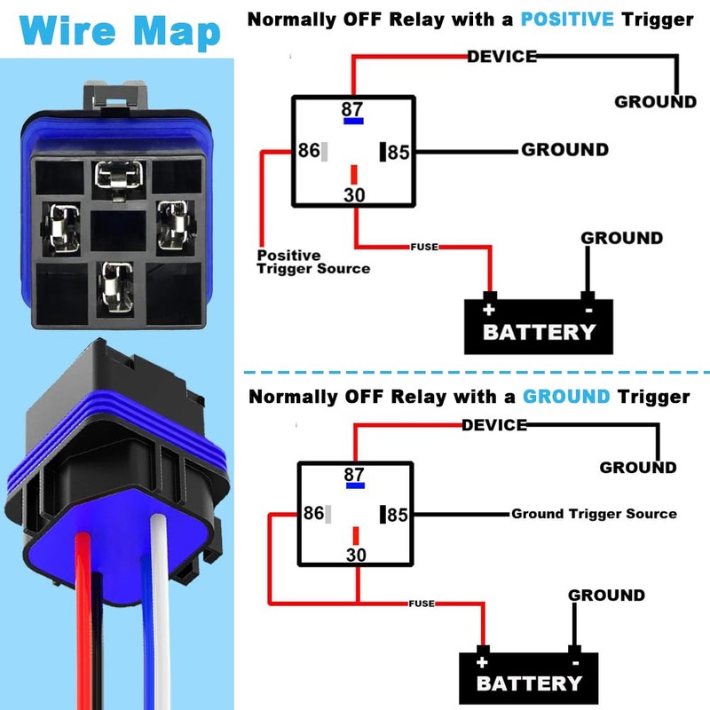 Cotonlake 4Pin 12V 40/30 Amp Waterproof Relay Switch Harness Set