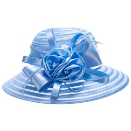 Lawliet Women Dress Church Wedding Occasion Satin Feather Floral Sun Hat A214(Sky Blue)