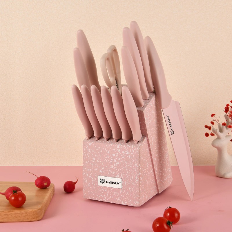 Full Pink 14 Pcs Carbon Steel Kitchen Knives Chef Kitchen