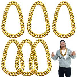 OMISTAR 6 Pcs Fake Gold Chains for Costume - Hip Hop Chain Bulk Rapper Plastic Necklace Set, Trendy Street Style Jewelry for Men & Women, 80s 90s Party & Photoshoot Accessories