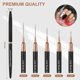 5pzs Pinceles Liner Fino Para Uñas Nail Art, 79111525mm Color Negro                                                                                   