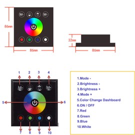 JOYLIT RGBW LED Strip Controller 4CH 4A Wandschalter, DC 12/24V Wand Touch Panel LED Controller, LED Dimmschalter Controller für RGB RGBW LED Streifen Dimmbare, Farbwechsel