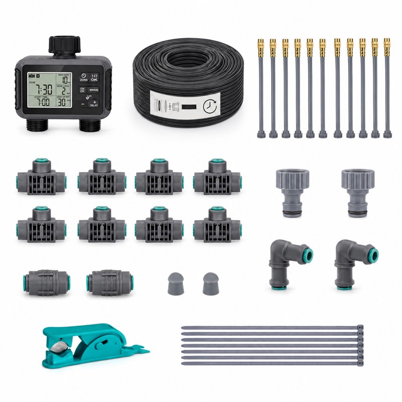 Dual-Zone Programmable Garden Misting & Irrigation Kit, 10/20/30m