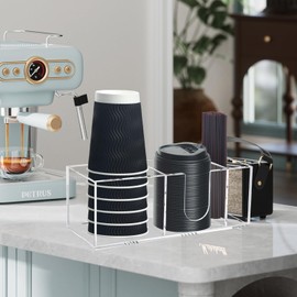 Goindy Coffee Bar Accessories and Organizer, Disposable Cup Holder for Countertop, Acrylic Storage and Organization for Cup Lid Stirrers Pod, Farmhouse Table Decor