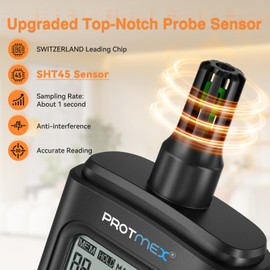 Protmex YT606 Temperature Humidity Meter High Precision Digital Hygrometer with Ambient, Relative Humidity, Dew Point, Wet Bulb Thermometer, Min/Max Hold, LCD Backlight