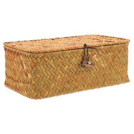 ABOOFAN Straw Woven Basket with Lid Small Sundries Storage Box for Bedroom Home Decor Natural Design