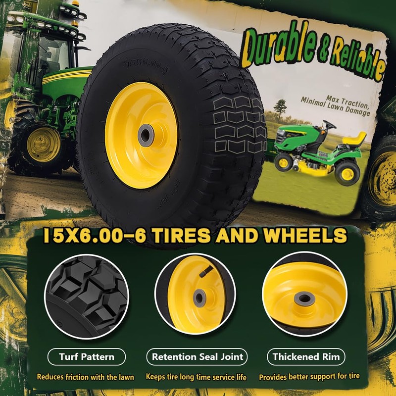 Wiltire 15x6.00-6 Tire and Wheel Assembly (2 Pack),Replacement Riding Lawn