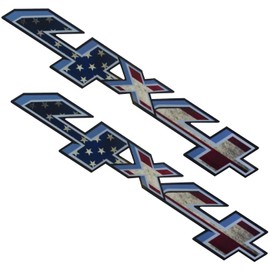 2Pc 4x4 Decals Stickers Emblem Replacement for Silverado Truck Bed Side 2007-2013 (US Flag)