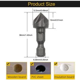 TorSor 3 Pack Countersink Drill Bit Chamfer Bits 6 Flute for 6.35mm 1/4'' Hex Shank Burr Removal Holes Shaping Trimming Opener Tool Polish Knife Cutter Woodworking 90° Degree Center Punch Sets Wood