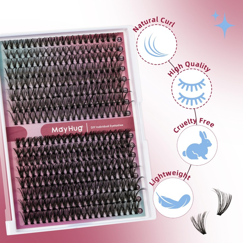 Mayhug Eyelash Extensions, 30 + 40D Individual Eyelashes, 320 Pieces,