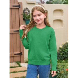 Haloumoing Girls Long Sleeve Sweaters Kids Casual Crew Neck Knit Cute Fall Pullover Tops 5-14 Years Green