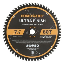 COMOWARE 7 1/4“ Circular Saw Blade, 60T ATB Circular Saw Blade, 5/8" Arbor, TCT Carbide-Tipped, Anti-Vibration, Teflon Anti-Stick, Miter Saws Blades for Wood, Laminate, Plywood & Hardwoods
