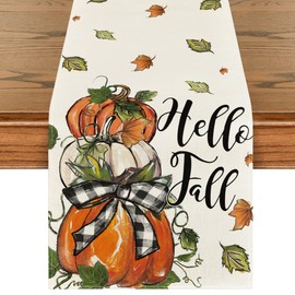 Artoid Mode Pumpkins Bowknot Maple Leaf 210 GSM Fall Table Runner, Seasonal Autumn Kitchen Dining Table Decoration for Home Party Decor 13x72 Inch