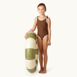 Anillo flotante Petites-Pommes para niños, tubo interior duradero, estampado a mano, diseño clásico a rayas, costuras suaves y cómodas, flotadores plegables para viajes, verde militar, 35 pulgadas