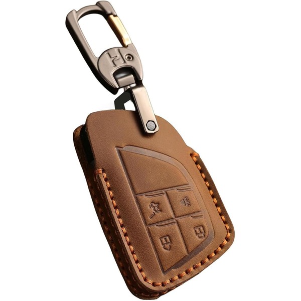 Hontumax Leather 4-Button Key Fob Cover for GMC Yukon Sierra