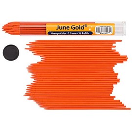 June Gold 36 Orange Colored 2.0 mm Lead Refills, Bold Thickness for Heavy Use, Break Resistant with a Convenient Dispenser