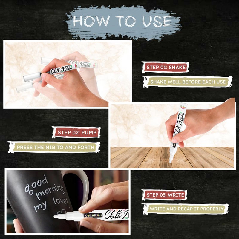 Chalk A licious 3x White Chalk Pens for Blackboards with