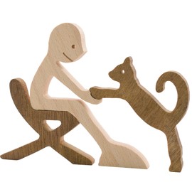 Enkrio Cat Figurine Wooden Sculpture Object Nordic Interior Wood Decoration Miscellaneous Crafts Ornament Pet Lovers Anniversary Gift Cute Men Office (Cats and Men)
