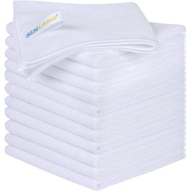 Sinland Microfiber Cleaning Cloths Dish Cloth Absorbent Kitchen Lintless Cleaning Cloth Dish Rags Lens Cloths 12 Inch X 12 Inch White 12Pack