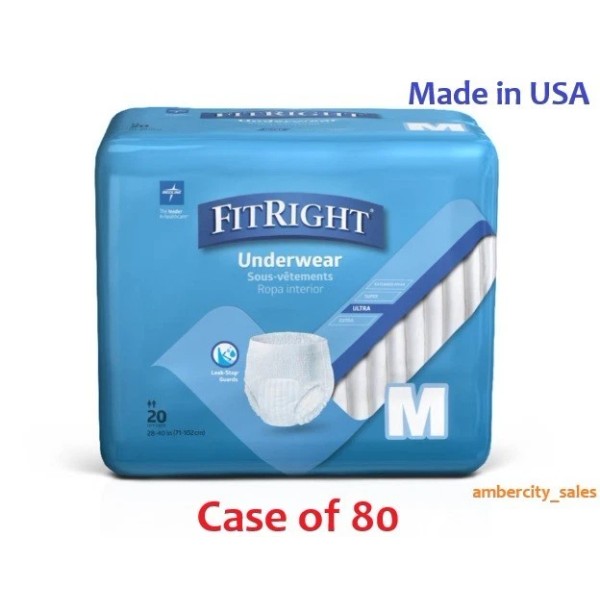 Medline FitRight Ultra Protective Underwear Case of 80 Size: Medium