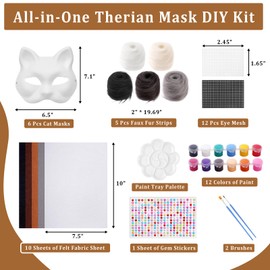 Caydo Therian Maks, 6 Pcs DIY Blank Cat Mask with Gem Stickers Paints Crafts Animal Costume Mask Kit for Masquerade Cosplay (Black)