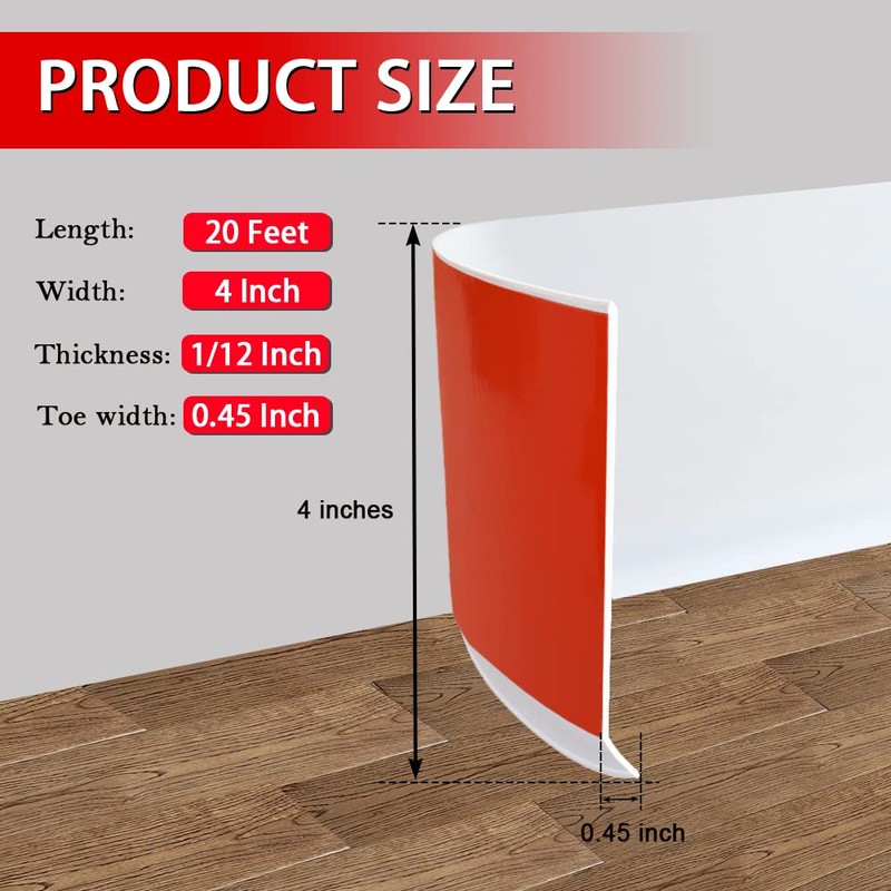 Vinyl Wall Base Baseboard Molding Trim 4" Flexible Self Adhesive