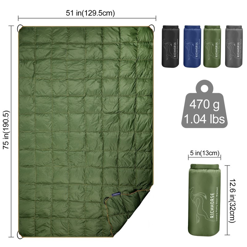 RICHHORSE Down Blanket Camping Quilt - Lightweight, Packable, Puffy, Wearable,