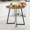 Vecelo Modern Round Dining Table Wood Grain Tabletop and Steel