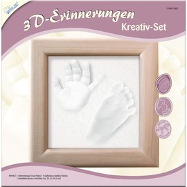 Mammut Spiel & Geschenk 129001 - 3D Erinnerungen Abdruck Set, Abformset für Gipsabdruck von Babys Hände und Füße, Komplettset mit Holzrahmen, Kreativset für junge Eltern, Geschenkidee zur Geburt, 3 Stück (1er Pack)