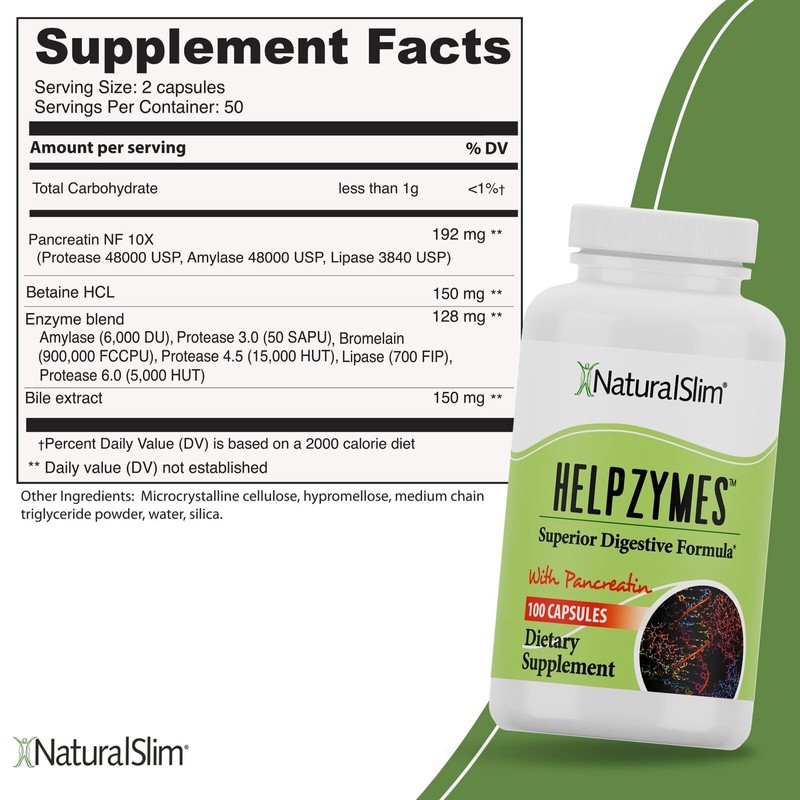 NaturalSlim Helpzymes Superior Digestive Formula - Digestive Enzymes Capsules