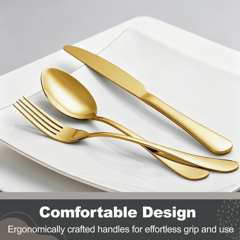 Runfly 40-Piece Gold Flatware Set, Stainless Steel Cutlery Set for