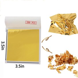 200Pcs Imitation Gold Leaf Sheets, Gold Leaf Sheets for Arts, Gilding Crafting, Decoration, Furniture, Gold Foil Sheets, Gold Flakes for Arts, Gilding Crafting