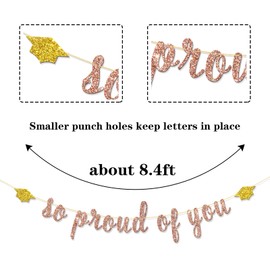 So Proud of You Banner - Graduation Party Garland Bunting Supplies - Congrats Grad Party Decorations - Rose Gold Glitter
