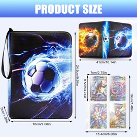 Football Card Holder PU Waterproof,Card Collection Folder for 400 Cards, Removable Match Attax Binder with Handle Double Sided Page Football Card Holder