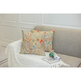 Mika Home Pack of 2 Throw Pillow Covers Decorative Pillow Shells for Sofa Couch, Paisley Pattern, 22x22 Inches,Red Teal Cream Multicolor