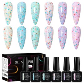 Yogurt Gel Polish Kit : Nail trend color, 6 colors macaron yogurt nails elegant shades suitable for all seasons and daily routine life! Bright colors with sequins are forever young and timeless