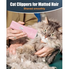 oneisall Pet Clipper for Cat Matted Hair, Pet Shaver for Cats Quiet Pet Clippers Waterproof Cordless Cat Clippers for Matted Hair Long Hair with Storage Bag (Pink)
