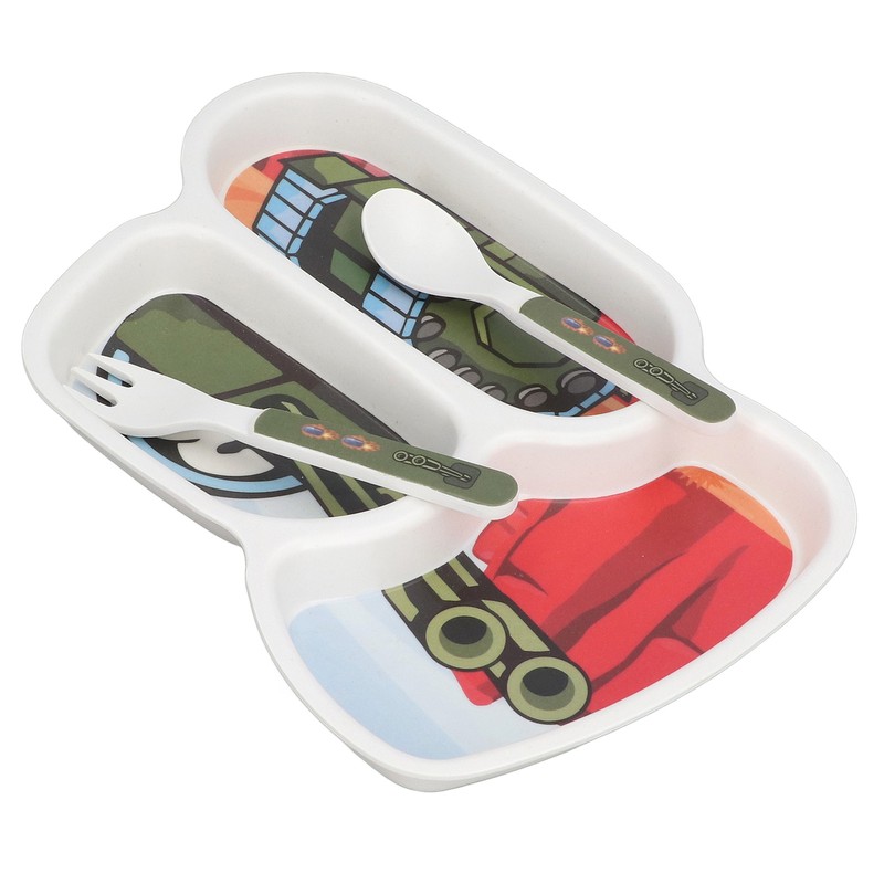 Children Tableware Set Cartoon Printed Unbreakable Divided Plate Toddler Eating