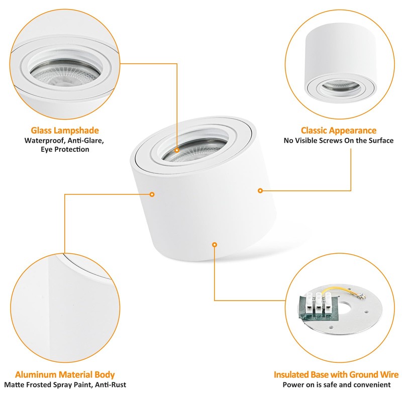 Gleonlux LED Surface-Mounted Spotlight, IP44, White, Dimmable, Surface-Mounted Spotlights, Flat,