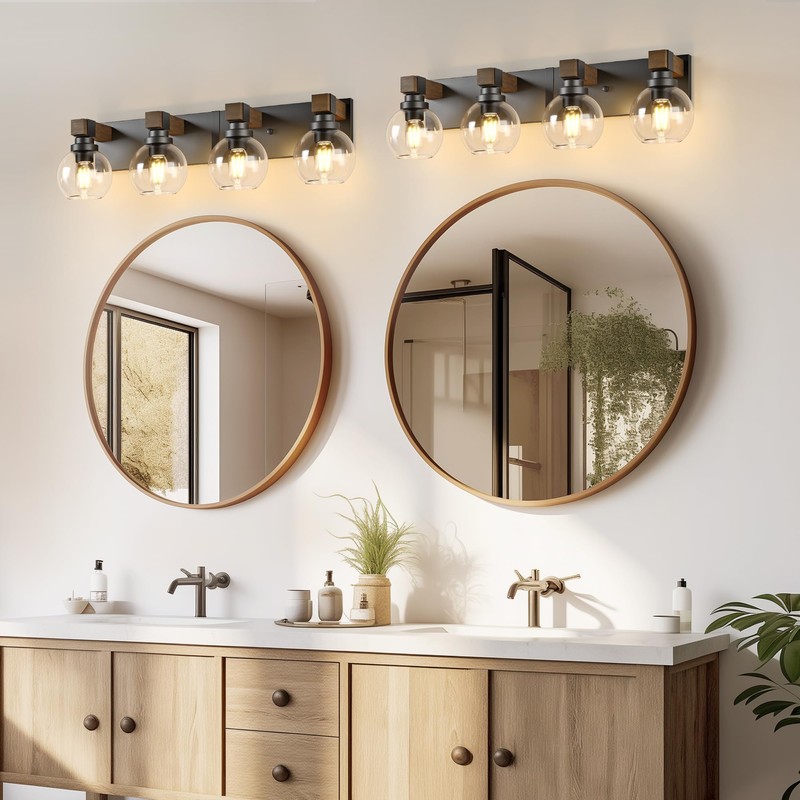 Farmhouse Bathroom Vanity Light Fixtures, 4-Light Wood Bathroom Light Fixtures
