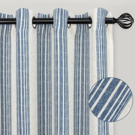 DriftAway Chris Vertical Striped Pattern Linen Blend Lined Thermal Insulated Blackout and Room Darkening Linen Curtains for Farmhouse Printed 2 Panels 52 Inch by 63 Inch Jean Navy Curtain