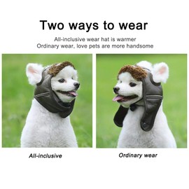 PU Leather Pet Pilot Hat, Fine Sewing, Wear, Convenient Clip, Comfortable, Sizes, Easy to Put On, for Small Medium Large Extra Large Pets, Made of PU Leather