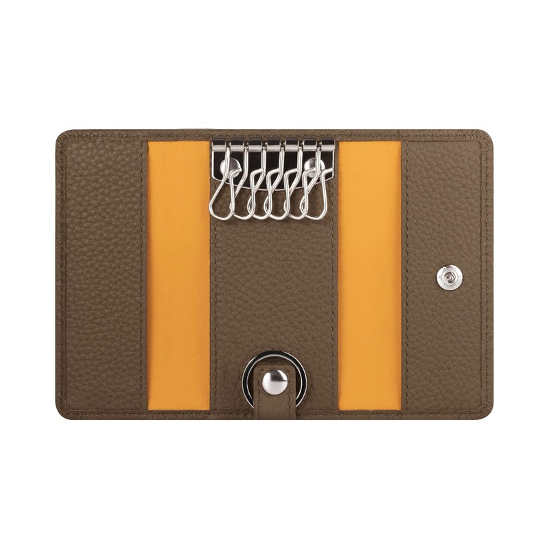 HANATORA PKC Genuine Leather Key Case, Trifold, 2 Buttons, 6