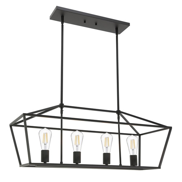 VINLUZ 4 Light Industrial Farmhouse Chandelier in Black Finish,Metal Linear