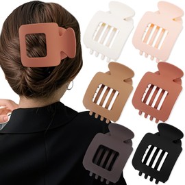 Atoden Flat Square Hair Clips Large Claw Clips for Thick Medium Thin Hair 6Pcs Non Slip Strong Hold Barrettes French Duckbill Accessories for Women Girls Matte Solid Neutral Color