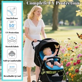 LweiPsqLin Baby Stroller Sun Shade - Waterproof UPF50+ Blackout Cover | Cotton Linen | Ventilated Mesh | Universal Fit for Infant Car Seat, Buggy, Bassinet | Newborn Summer Sun Protection, Gray