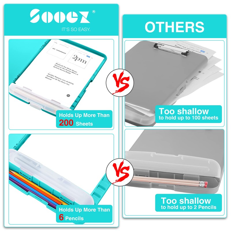 Sooez Clipboards with Storage, High Capacity Clip Boards 8.5x11 with