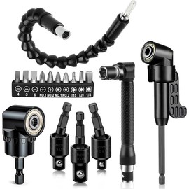 Tools Flexible Drill Bit Extension, Include 3pcs Rotatable Socket Adapter 2pcs Hex Shank 105° Right Angle Drill Attachment 10 Short Screwdriver Bits Bendable Drill Bit Extension & 90° Angled Bits