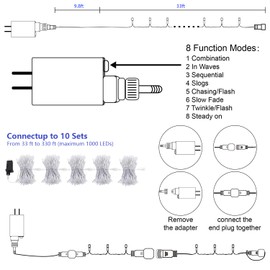 Christmas String Lights, 33FT 100 LEDs Indoor Outdoor Fairy Lights 8 Flashing Modes with End-to-End Plug, Waterproof Fairy Lights for Bedroom Wall Wedding Party Decorations - (Multicolor)