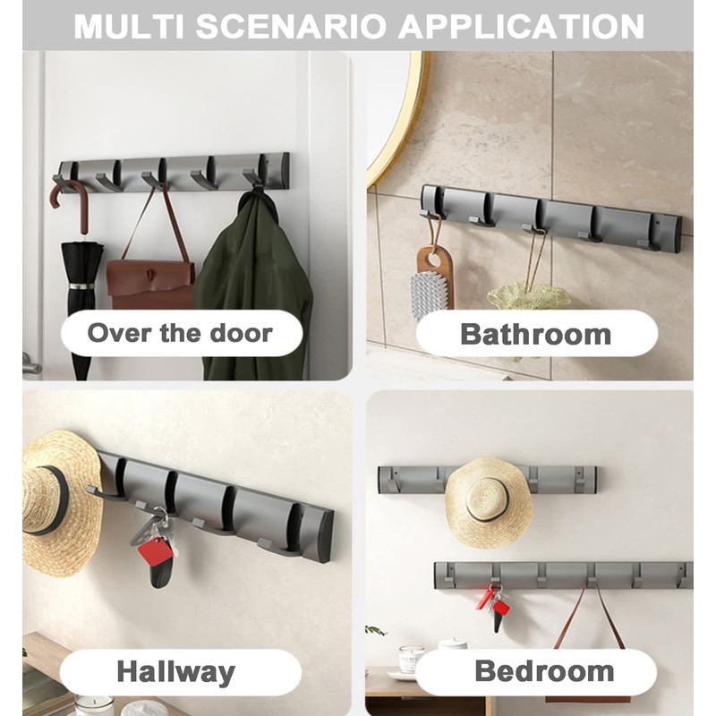 Coat Rack Wall Mounted with 3 Retractable Hooks, Heavy Duty